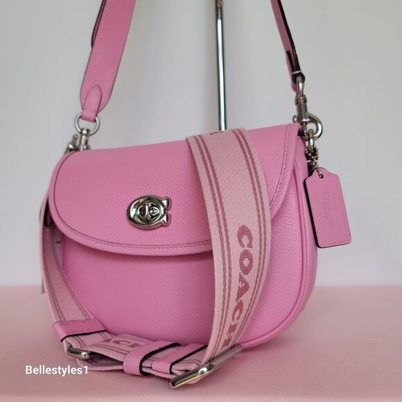 COACH Willow Saddle Pebbled Leather Saddle Crossbody Bag- Vivid Pink⭐ - Picture 5 of 16